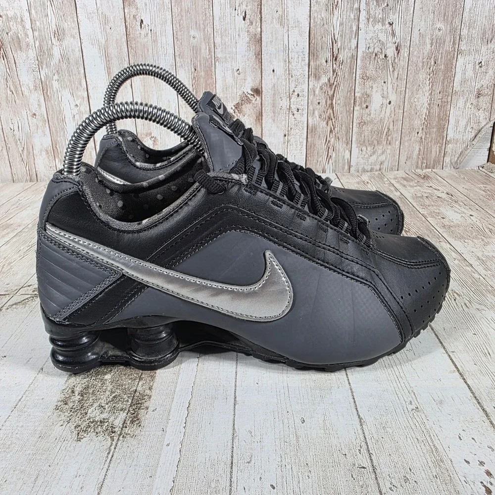 Nike Shox Junior Black Metallic Silver Grey Sneakers 454339-020 Womens Size 6